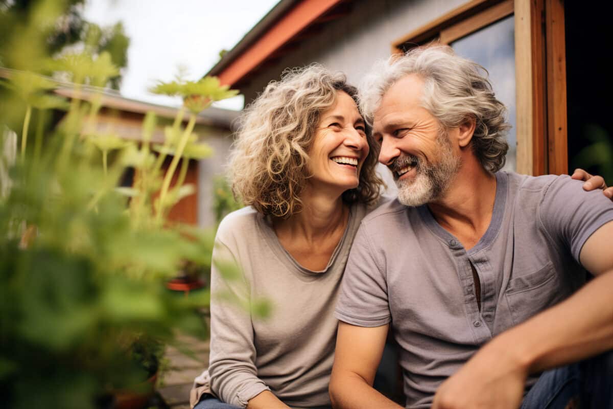 retired couple spending vacation together photographing summer view