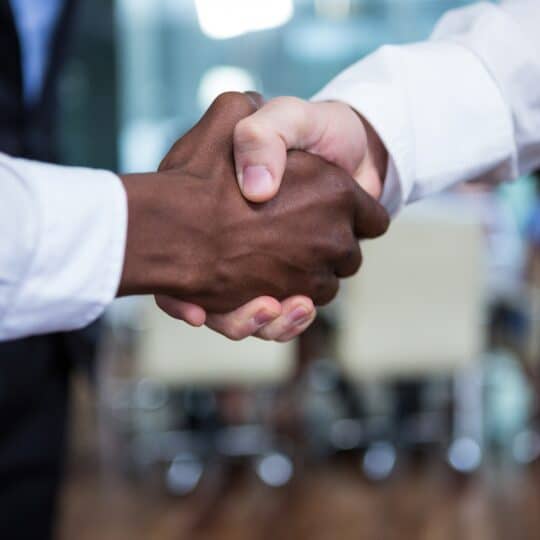 Businessman shaking hands with colleague